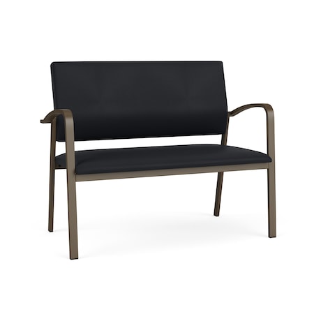 Lesro Newport 2 Seat Tandem Seating Metal Frame No Center Arms, Bronze, MD Black Upholstery NP1501